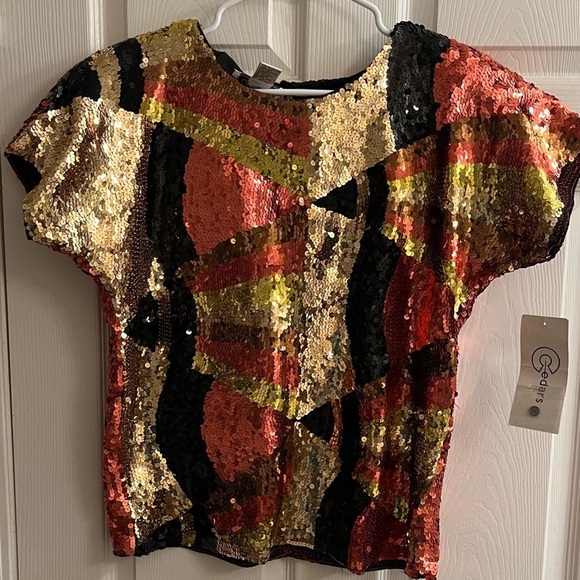 100% COTTON~VTG~SEQUIN BLOUSE~ABSTRACT~LG~ NWT - Picture 1 of 12